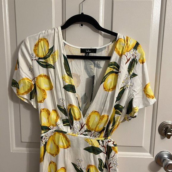 Lulus A La Tart White and Yellow Lemon Print Wrap Dress - Picture 3 of 4